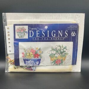 Vintage Cross Stitch Kit Hometown Signature‎ Series 5359 Teacups Floral 7.5x22